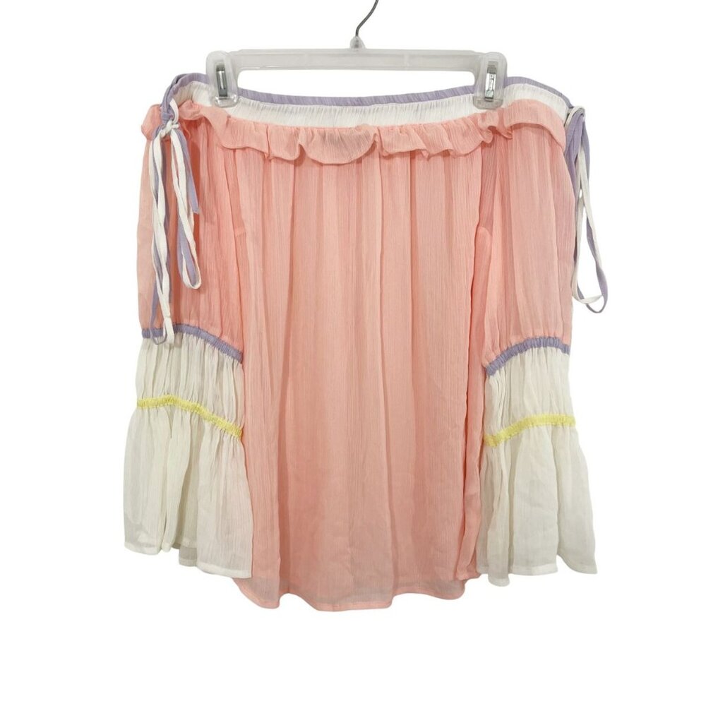 Lulumari Pink Sheer Off the Shoulder Flowy Top‎ Peasant Fairy Whimsical - MEDIUM